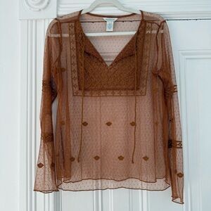 Sundance Sheer Brown Embroidered Blouse